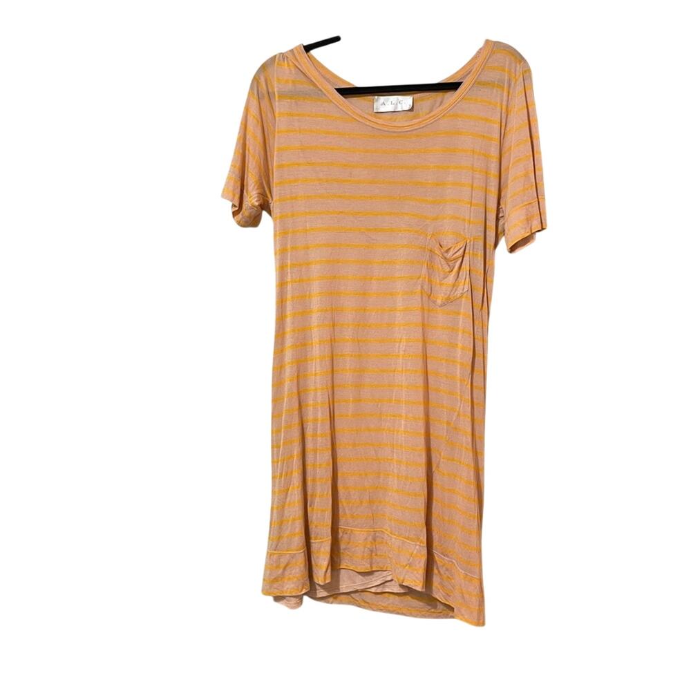 ALC Orange Striped Tee Shirt Dress Womens S Short Sleeve Casual Beachy Quiet Lux